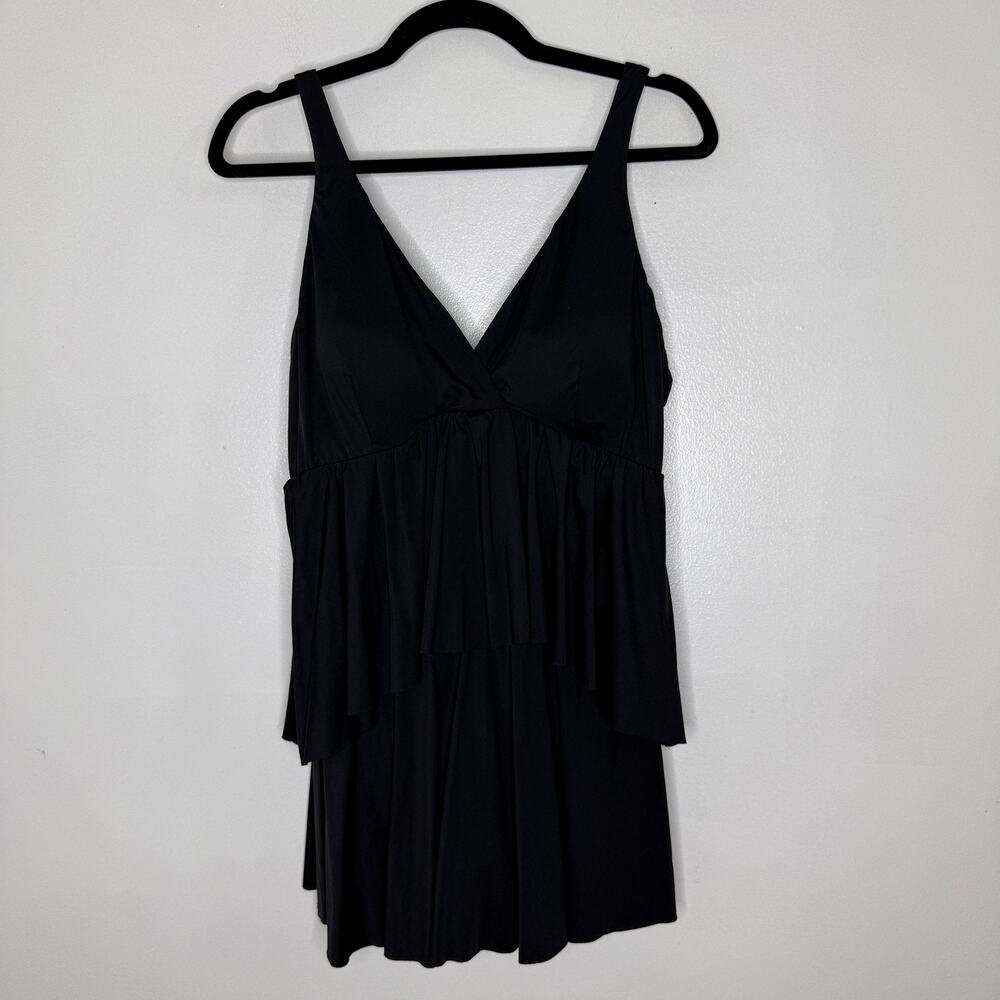 Miraclesuit Swimsuit Womens Plus Size 18 Swim Black Ruffle Lined Tummy Control